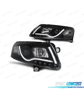 FARÓIS FRONTAIS PARA AUDI A6 4F 04-08 TUBE LIGHT FUNDO PRETO
