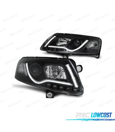 FARÓIS FRONTAIS PARA AUDI A6 4F 04-08 TUBE LIGHT FUNDO PRETO