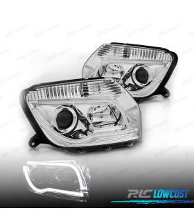 FARÓIS FRONTAIS DACIA DUSTER 10-13 TUBE LIGHT FUNDO CROMADO