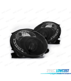 FARÓIS FRONTAIS PARA FIAT 500 07-15 LUZ DIURNA TFL FUNDO PRETO