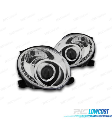 FARÓIS FRONTAIS PARA FIAT 500 07-15 LUZ DIURNA TFL FUNDO CROMADO
