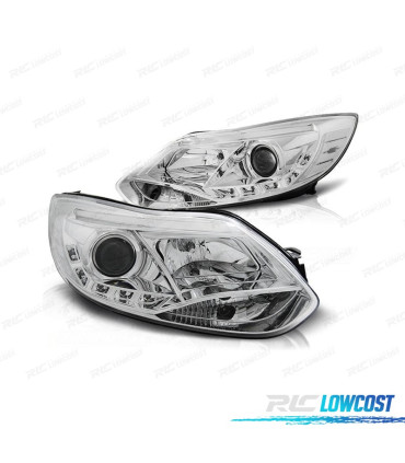 FARÓIS FRONTAIS FORD FOCUS 11-14 TUBE LIGHT+LED FUNDO CROMADO