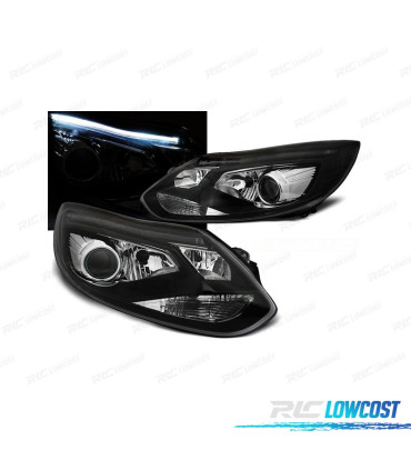 FARÓIS FRONTAIS FORD FOCUS 11-14 TUBE LIGHT FUNDO PRETO