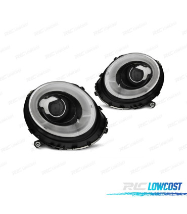 FARÓIS FRONTAIS PARA MINI COOPER R56 R57 06-10 TUBE LIGHT + PISCAS LED FUNDO PRETO