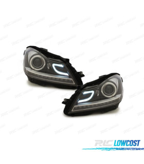 FAROIS FRONTAIS MERCEDES W204 11-14 TUBE LIGHT + LED FUNDO PRETO