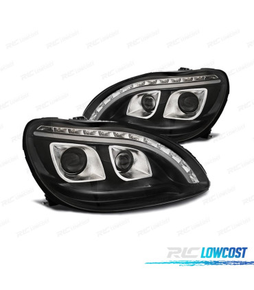 FAROIS FRONTAIS PARA MERCEDES CLASSE S W220 98-05 TUBE LIGHT FUNDO PRETO