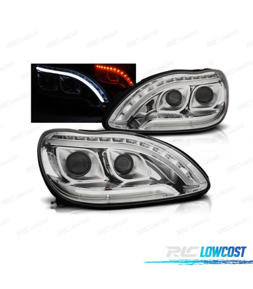 FAROIS FRONTAIS PARA MERCEDES CLASSE S W220 98-05 TUBE LIGHT FUNDO CROMADO