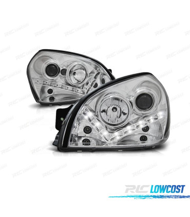 FAROIS FRONTAIS PARA HYUNDAI TUCSON 04-10 LUZ DIURNA FUNDO CROMADO