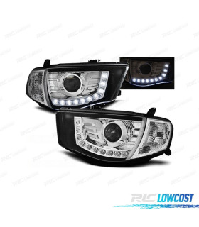 FAROIS FRONTAIS MITSUBISHI L200 06-10 LUZ DIURNA FUNDO CROMADO