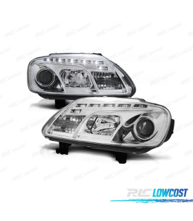FAROIS FRONTAIS PARA VOLKSWAGEN VW CADDY 04-10 LUZ DIURNA FUNDO CROMADO