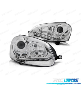 FAROIS FRONTAIS PARA VOLKSWAGEN VW GOLF MK5 03-08 XENON LUZ DIURNA FUNDO CROMADO