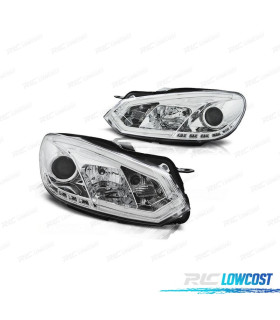 FAROIS FRONTAIS PARA VOLKSWAGEN VW GOLF MK6 08-12 TUBE LIGHT FUNDO CROMADO