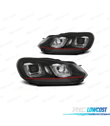 FAROIS FRONTAIS PARA VOLKSWAGEN VW GOLF MK6 08-12 LUZ DIURNA FUNDO PRETO VERMELHOS