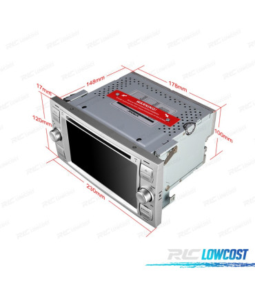 AUTO RADIO 2DIN 7" PARA FORD QUADRADO COLOR CINZA PRATEADO USB GPS TACTIL HD