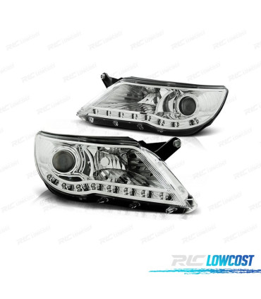 FAROIS FRONTAIS VOLKSWAGEN VW TIGUAN 07-11 LUZ DIURNA LED FUNDO CROMADO