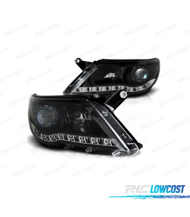 FAROIS FRONTAIS PARA VOLKSWAGEN VW TIGUAN 07-11 LUZ LED DIURNA FUNDO PRETO