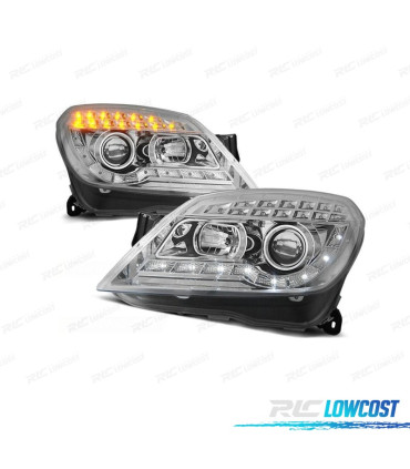 FAROIS FRONTAIS PARA OPEL ASTRA H 04-09 LUZ DIURNA + PISCAS LED FUNDO CROMADO