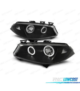 FARÓIS FRONTAIS ANGEL EYES PARA RENAULT MEGANE 02-05 FUNDO PRETO