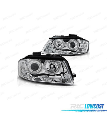 FARÓIS FRONTAIS ANGEL EYES A3 8P COM FUNDO CROMADO 03-08