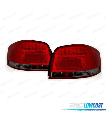 FAROLINS TRASEIROS LED AUDI A3 8P 03-08 VERMELHO ESCURECIDO
