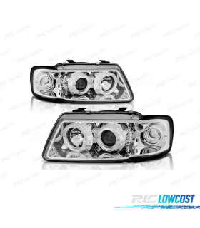 FARÓIS AUDI A3 8L 96-00 OLHOS DE ANJO FUNDO CROMADO