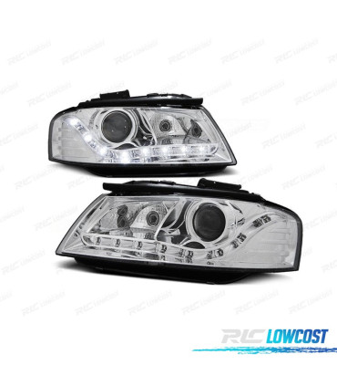 FARÓIS PARA AUDI A3 8P 03-08 FUNDO CROMADO LUZ DIURNA LED