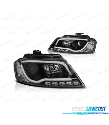 FARÓIS COM LUZ DIURNA TFL AUDI A3 8P 08-12 FUNDO PRETO