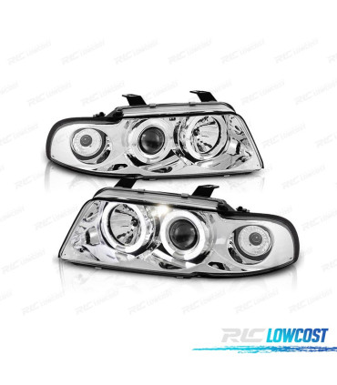 FARÓIS FRNTAL ANGEL EYES PARA AUDI A4 B5 94-99 FUNDO CROMADO