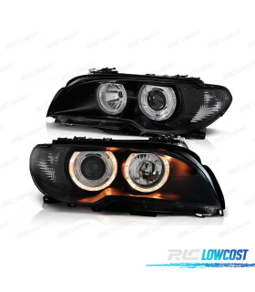 FARÓIS BMW E46 COUPE CABRIO ANGEL EYES FUNDO PRETO