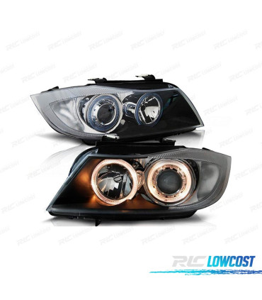 FARÓIS BMW E90 E91 ANGEL EYES FUNDO PRETO
