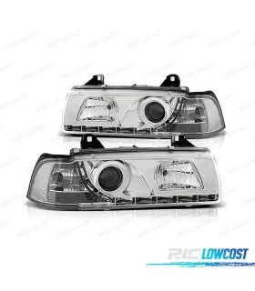 FARÓIS BMW E36 90-99 LUZ DIURNA LED FUNDO CROMADO