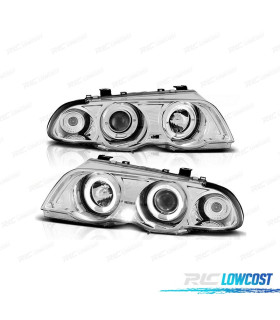 FARÓIS BMW E46 98-01 ANGEL EYES FUNDO CROMADO