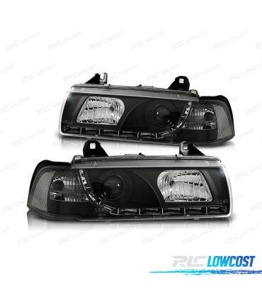 FARÓIS BMW E36 90-99 LUZ DIURNA FUNDO NEGRO