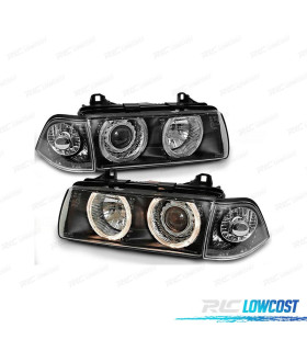 FARÓIS ANGEL EYES BMW E36 BERLINA 90-99 FUNDO PRETO