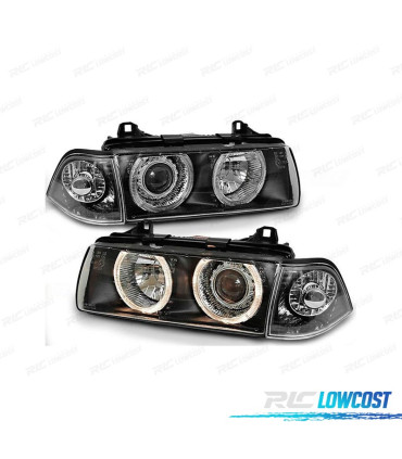 FARÓIS ANGEL EYES BMW E36 BERLINA 90-99 FUNDO PRETO