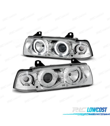 FARÓIS BMW E36 90-99 OLHOS DE ANJO FUNDO CROMADO