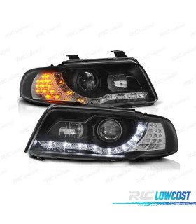 FARÓIS COM LUZ DIURNA LED AUDI A4 B5 99-01 FUNDO PRETO