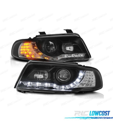 FARÓIS COM LUZ DIURNA LED AUDI A4 B5 99-01 FUNDO PRETO