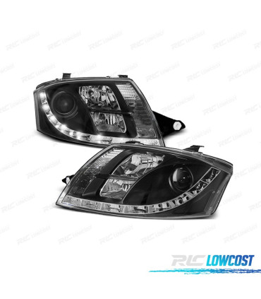 FARÓIS COM LUZ DIURNA LED AUDI TT 98-05 PRETO CLARO