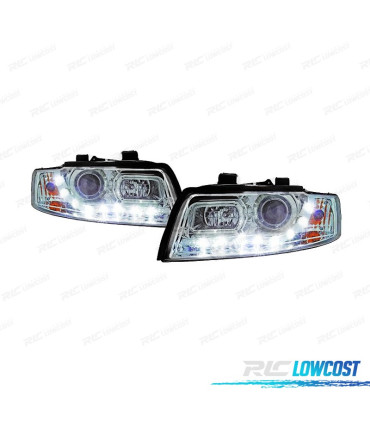 FARÓIS LUZ DIURNA AUDI A4 B6 00-04 CROMADO CLARO