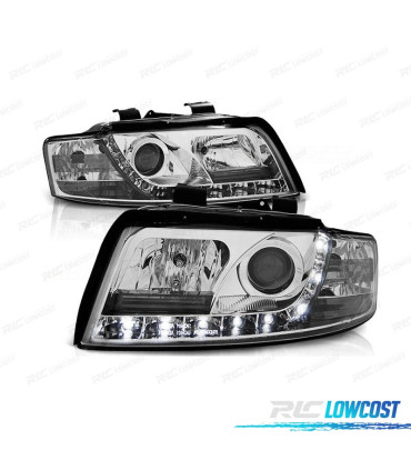 FARÓIS AUDI A4 B6 00-04 LUZ LED DIURNA FUNDO CROMADO
