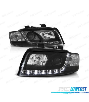 FARÓIS AUDI A4 B6 00-04 FUNDO PRETO LUZ DIURNA LED