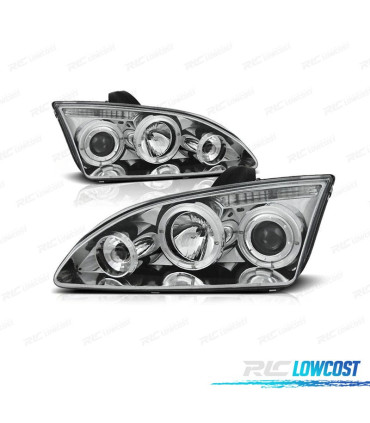 FARÓIS ANGEL EYES FORD FOCUS 04-08 FUNDO CROMADO