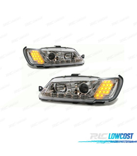 FARÓIS COM LUZ DIURNA LED PEUGEOT 306 93-97 FUNDO CROMADO