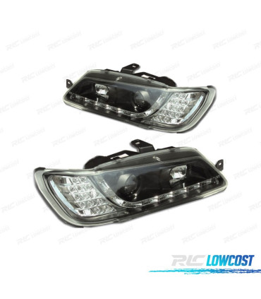 FARÓIS COM LUZ DIURNA LED PEUGEOT 306 93-97 FUNDO PRETO