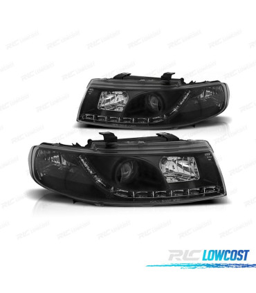 FARÓIS COM LUZ DIURNA SEAT LEON TOLEDO 99-04 FUNDO PRETO
