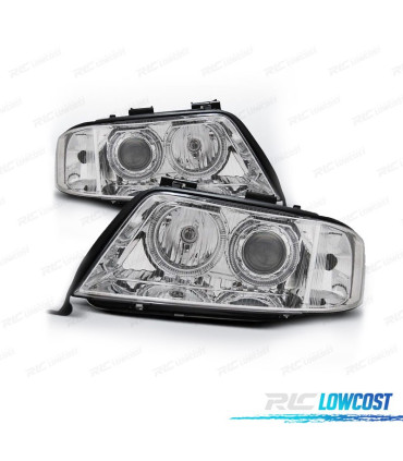 FARÓIS AUDI A6 4B 97-01 ANGEL EYES FUNDO CROMADO