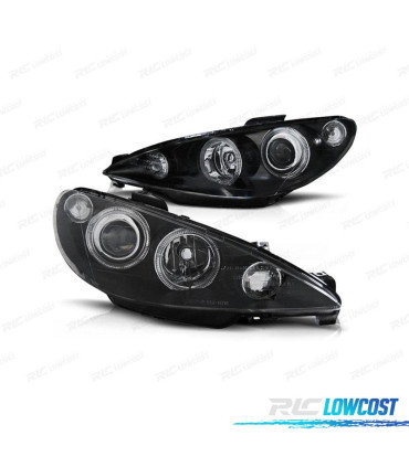 FARÓIS PEUGEOT 206 98-09 OLHOS DE ANJO FUNDO NEGRO