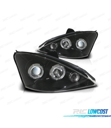 FARÓIS FRONTAIS ANGEL EYES PARA FORD FOCUS 98-01. FUNDO PRETO