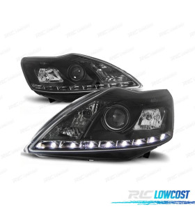 FARÓIS COM LUZ DIURNA LED FORD FOCUS 08-11 FUNDO PRETO